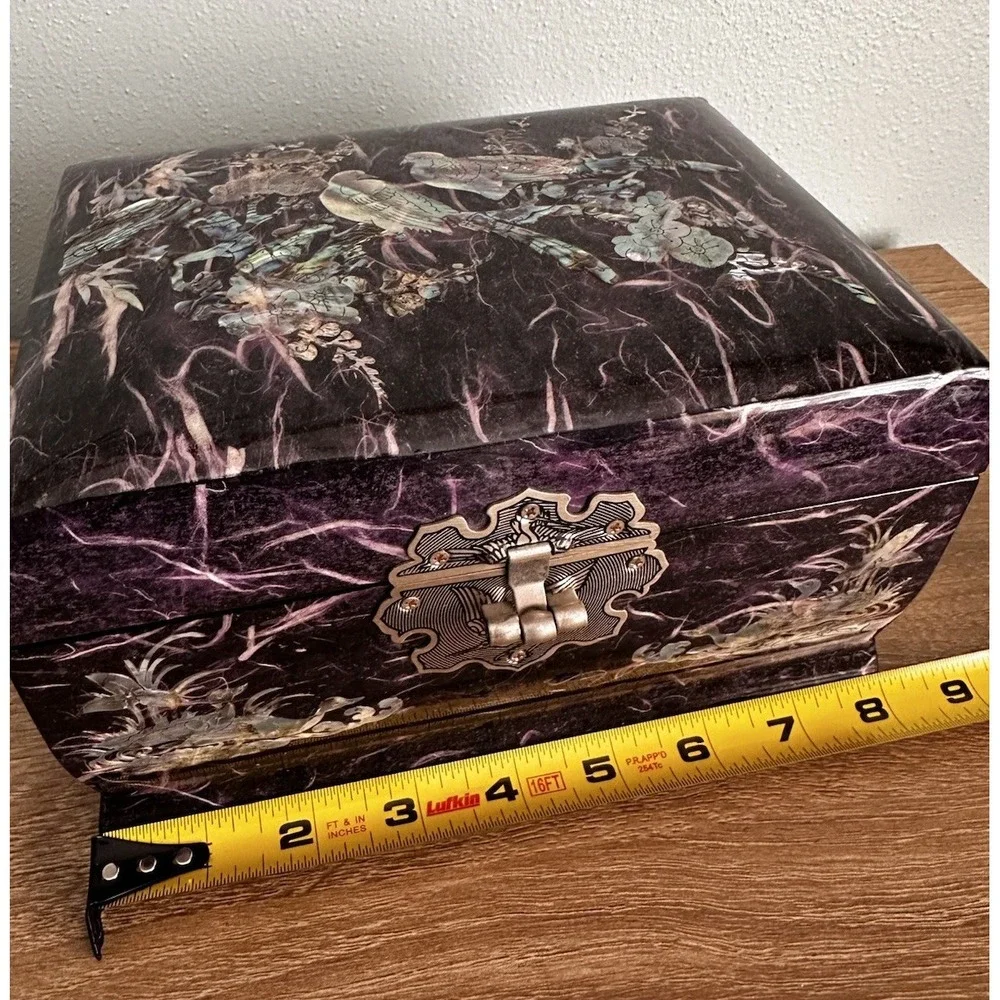 Vtg‎ Korean Purple Lacquer Music Jewelry Box Cantilever 8